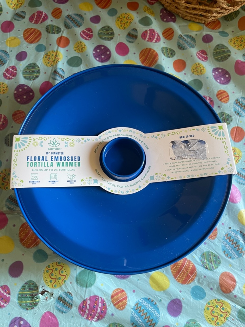 Floral Embossed Plastic Tortilla Warmer 10” Blue Floral NEW